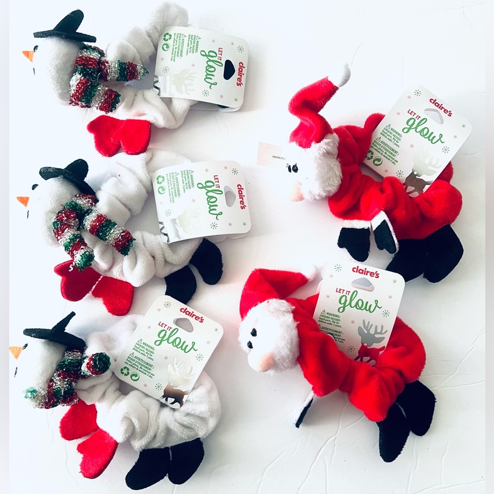 Christmas Scrunchie Set Snowman Santa Plush Hair Accessories Holiday Cute Lot 5